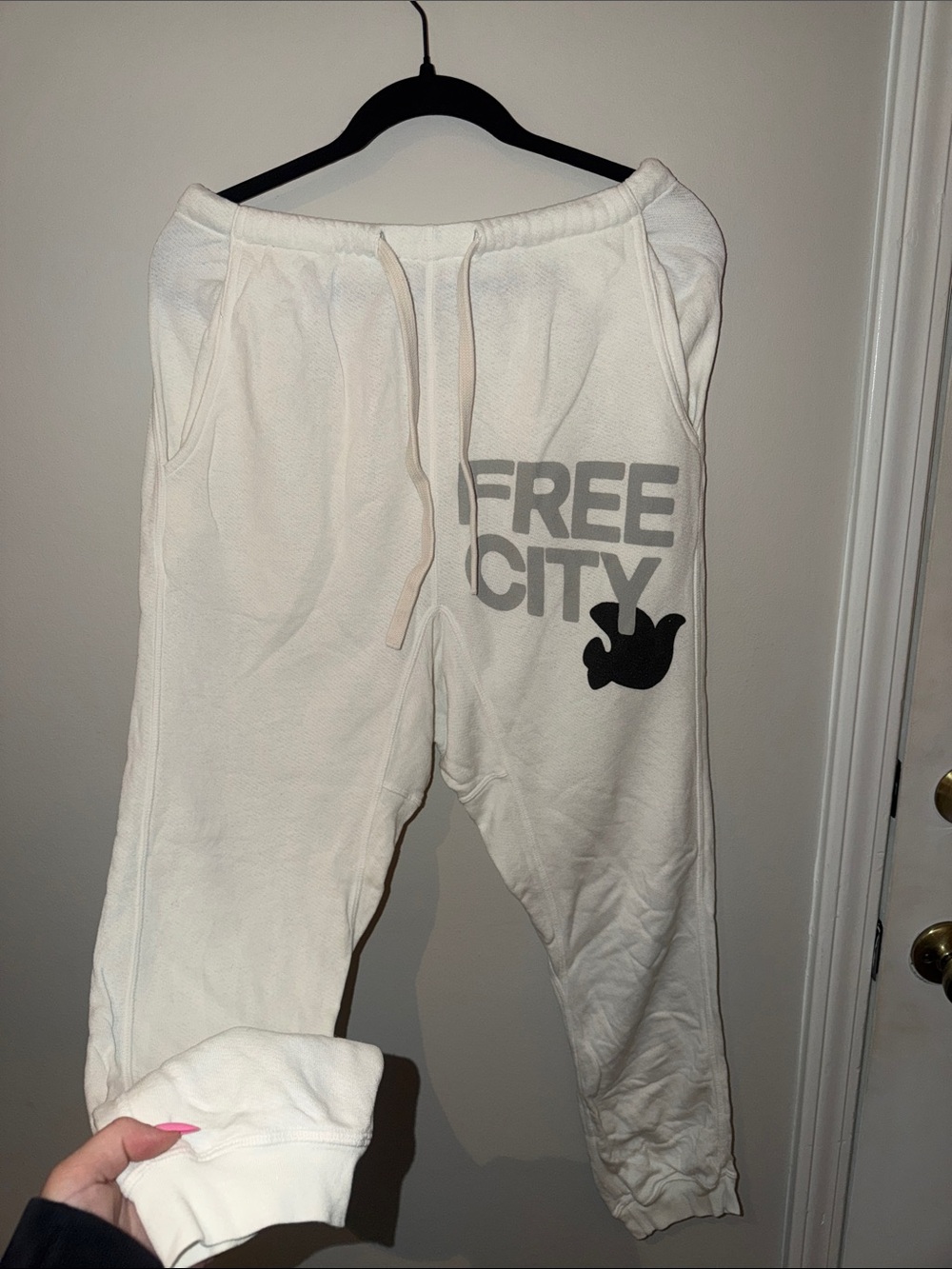 freecity Cream/White Logo Sweatpants